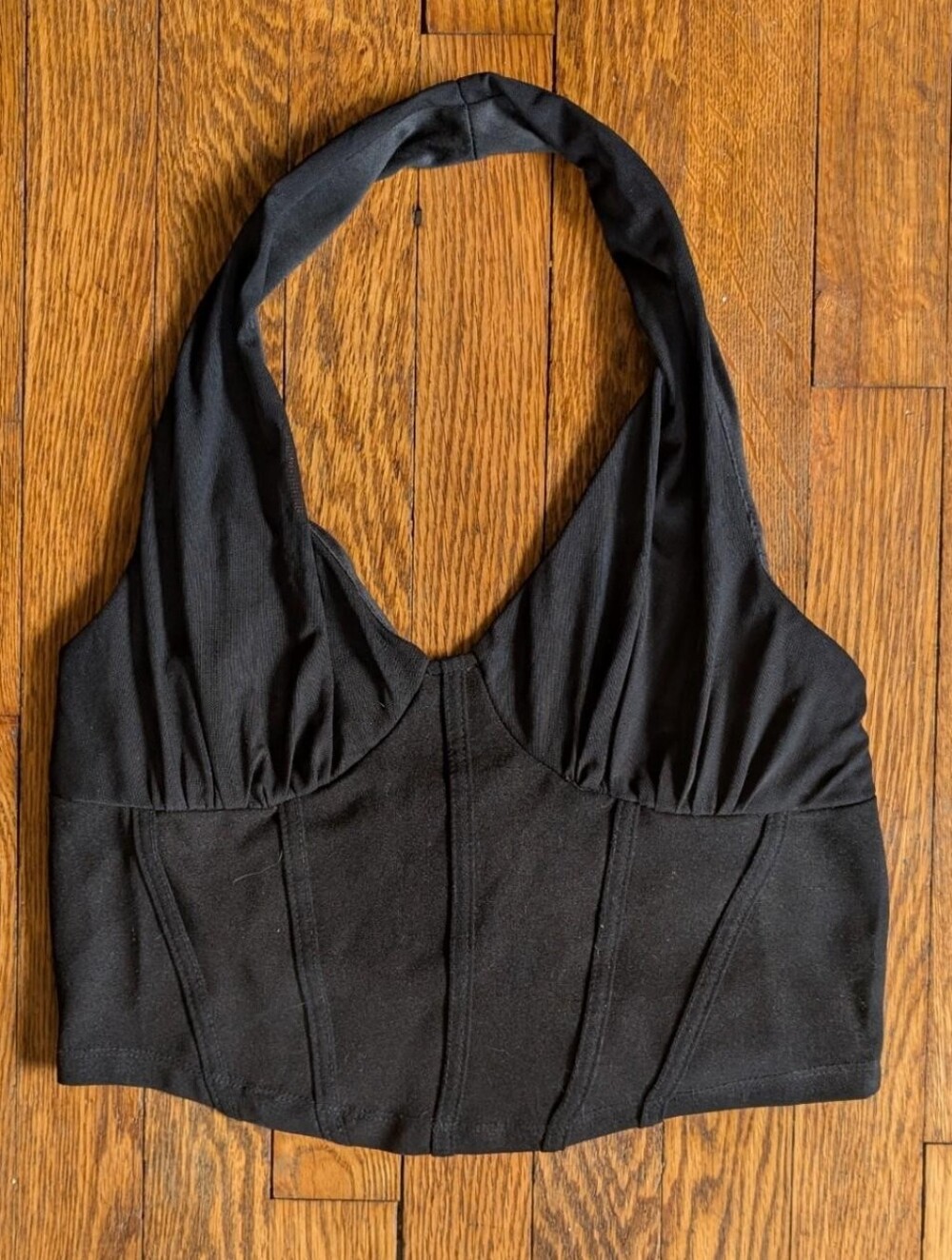 Papermoon Black Cropped Halter Top with Corset Style Detail